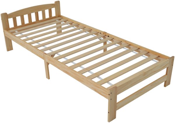 Einzelbett Massivholz mit Kopfteil & Lattenrost, 90x200 cm, Natur, ohne Matratze Bild 9