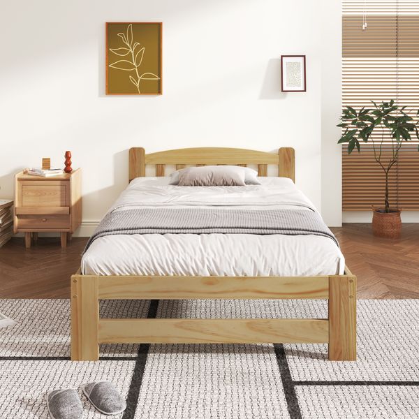 Einzelbett Massivholz mit Kopfteil & Lattenrost, 90x200 cm, Natur, ohne Matratze