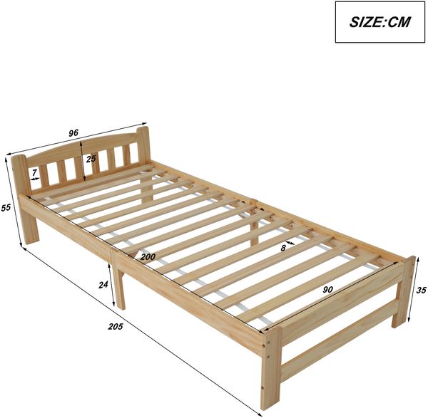 Einzelbett Massivholz mit Kopfteil & Lattenrost, 90x200 cm, Natur, ohne Matratze Bild 5