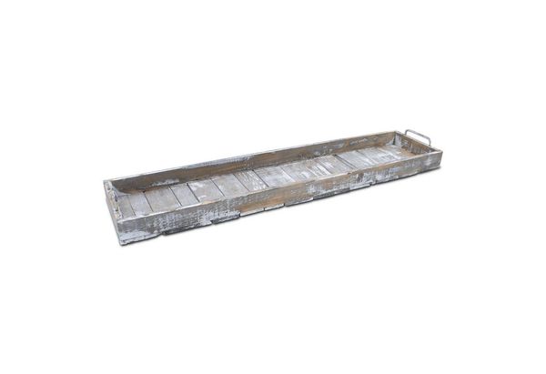 Spetebo Dekotablett Holz Deko Tablett XXL Used Look mit Griffen aus Metall - 90 x 20 cm (Stück, 1 St, Deko Tablett), Servier und Kerzen Brett rechteckig