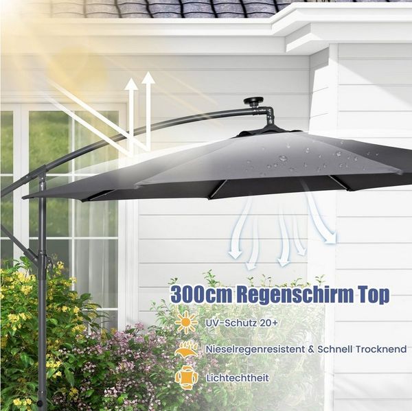 COSTWAY Sonnenschirm Gartenschirm, mit Ständer, 40 Solar LED Leuchten