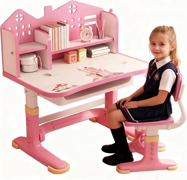 Rutaqian Kinderschreibtisch Kinderschreibtischstuhl mit Bücherständer,Höheverstellbar 65 und 71cm (Schreibtisch Mädchen ab 6 jahren, 1-St, ergonomischer Kids Schreibtisch und Stuhlset für Kinder), mit Stuhl & Schublade,Kinder Schüler Schreibtisch für J...