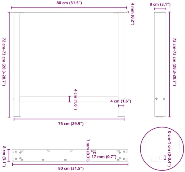 vidaXL Esstischbeine Schwarz 2 Stk. 80x(72-73) cm Stahl 4013312 Bild 9