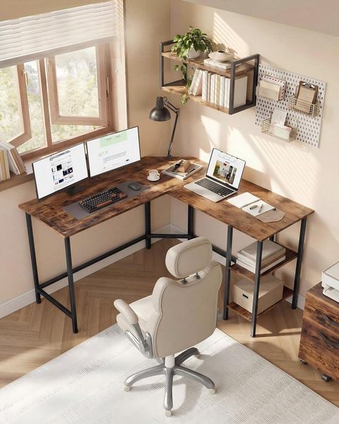 VASAGLE Schreibtisch L-förmiger Computertisch, Eckschreibtisch, Gaming, Homeoffice, 130 x 130 x 76 cm, mit 2 Ablagen, platzsparender, einfacher Aufbau