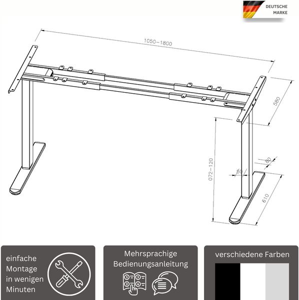 Albatros höhenverstellbares Schreibtisch Tischgestell elektrisch | LIFT S5 Silber| Gestell, Tischbeine, Tischfüße Metall | Display | 120Kg belastbar Bild 5