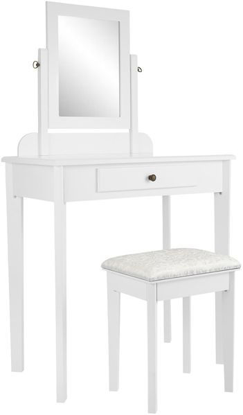 Schminktisch-Set LUND mit Spiegel und Hocker - 73x42x130cm, Holz, Weiß | Kosmetiktisch-Set Schminken Make-Up-Tisch Bild 2