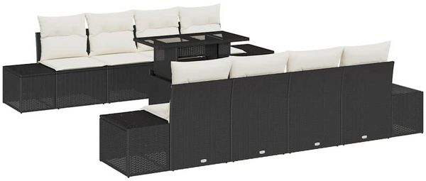 vidaXL Gartensofa-set mit Kissen 9 pcs Schwarz und Creme Poly-Rattan 3349143 Bild 2