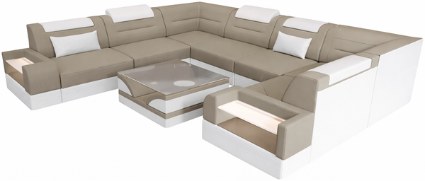 Wohnlandschaft Trivento U Form aus Stoff - Mikrofaserstoff - taupe-weiß - Links