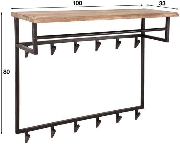 Garderobe Bord aus Akazie massiv, modern industriell, Natur, mit Hutablage, 12 Haken, Stange Bild 4