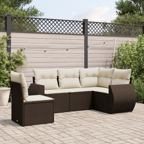 vidaXL 5-tlg. Garten-Sofagarnitur mit Kissen Braun Poly Rattan 3221372