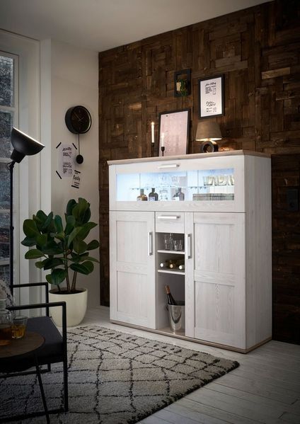 Kommode Barelement Barschrank Spirituosen ROMANCE Sibiu Lärche Weiß/SanRemo Eiche Nb. ca. 128 cm
