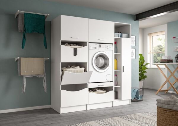 welltime Badmöbel-Set FALAS, TOPSELLER!, 3-teilig, Hauswirtschaftsraum Set, Breite 176 cm, (Set, 3-St, 1x Wäscheschrank, 1x Waschmaschinenumbauschrank, 1x Mehrzweckschrank), Kombination, Waschmaschinenumbau, Waschmaschinenschrank, Wäschekammer