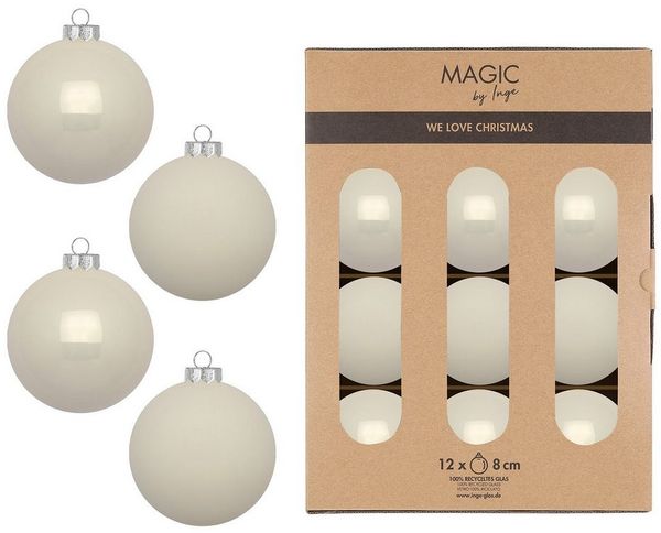 MAGIC by Inge Weihnachtsbaumkugel, Weihnachtskugeln Glas 8cm 12 Stück - Blanched Almond