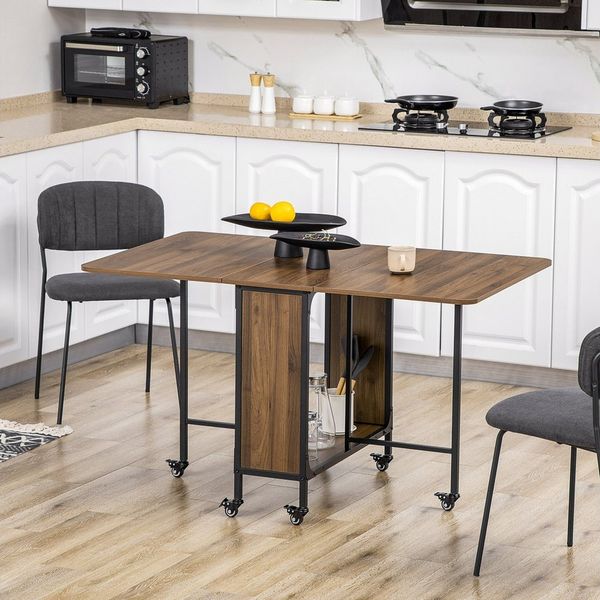 HOMCOM Klapptisch Esszimmertisch für 6 Personen, mit Ablage, für kleine Räume (Küchentisch, 1-St, Esstisch), für Wohnzimmer, Braun