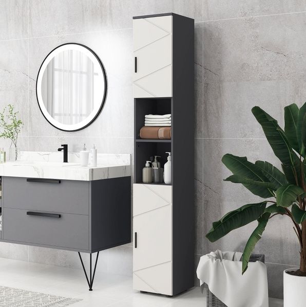 Badezimmerschrank 30 x 30 x 183 cm, schmaler Hochschrank aus Holz mit verstellbaren Einlegeböden