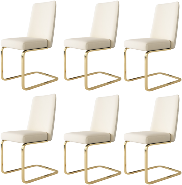 Merax Samt-Esszimmerstuhl, 6er-Set, Wohnzimmer, Schlafzimmer, Lounge-Sessel, Diamant-Rücken-Design, mit goldfarbenen Metall-Stützbeinen, Beige