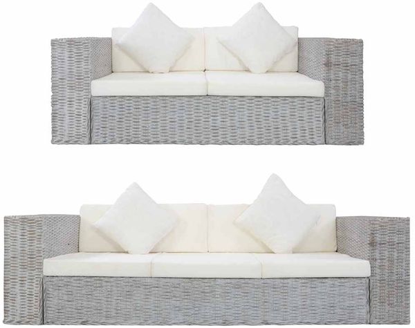 vidaXL 2-tlg. Sofagarnitur mit Auflagen Grau Natur Rattan 278797