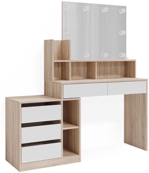 Schminktisch Anja Weiß/Sonoma 139.8 cm mit LED Beleuchtung Vicco