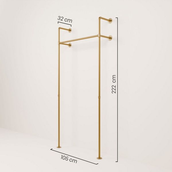 pamo. design Kleiderständer KIM Kleiderstange Wandmontage, offener Kleiderschrank, Kleiderständer, Goldener Garderobenständer im Industrial Design für Kleidung