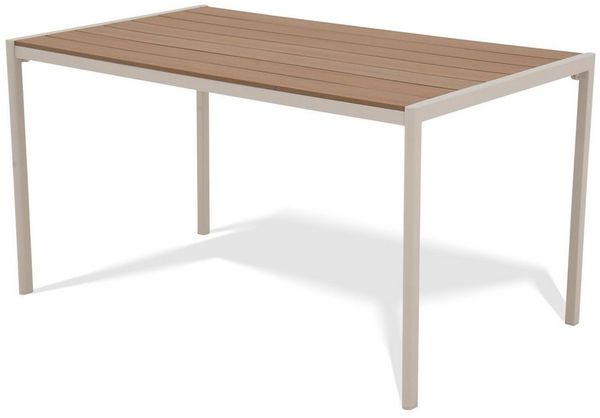 KHG Gartentisch Gartentisch Beige für 6 Personen (Esstisch aus Stahl-Gestell und Tischplatte aus Polywood in Teal-Optik, wetterfest UV-beständig, 83 x 75 x 140 cm), Wetterfest, Robust