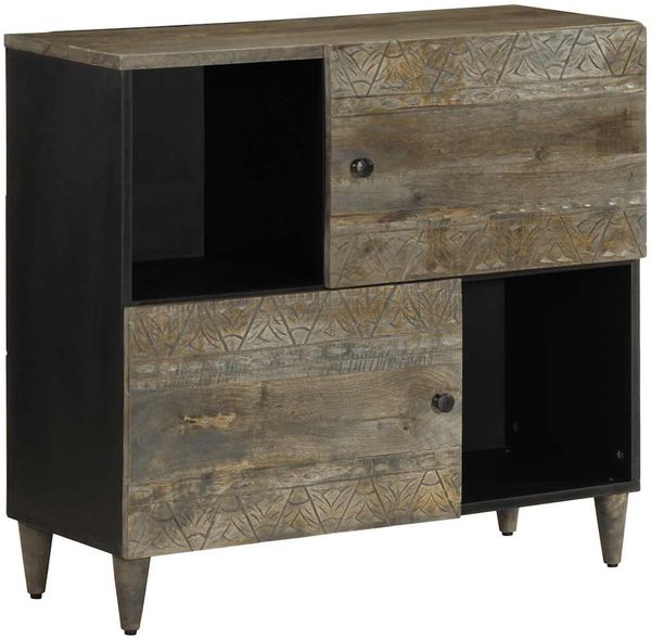 vidaXL Sideboard, Massivholz Mango Schwarz/Braun, 80 x 33 x 75 cm
