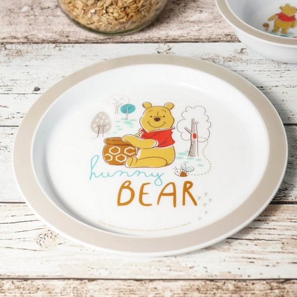 Geda Labels GmbH Frühstücksteller Winnie Pooh hunny Bear 2er Set, (2 St), Grau, 21,5 cm, spülmaschinengeeignet