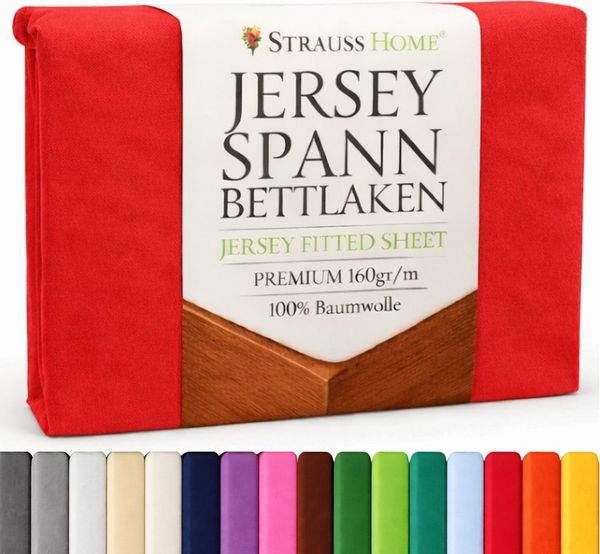 Strauss Home Spannbettlaken Premium 160 g/m² Gekämmte Baumwolle Jersey in Hotelqualität, Gummizug: Rundumgummi, OEKO-TEX®-zertifiziert - Hotelqualität – Formstabil & Langlebig