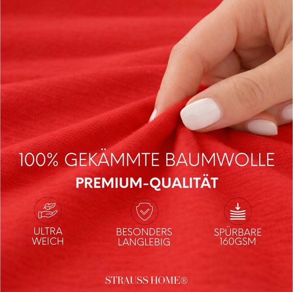 Strauss Home Spannbettlaken Premium 160 g/m² Gekämmte Baumwolle Jersey in Hotelqualität, Gummizug: Rundumgummi, OEKO-TEX®-zertifiziert - Hotelqualität – Formstabil & Langlebig