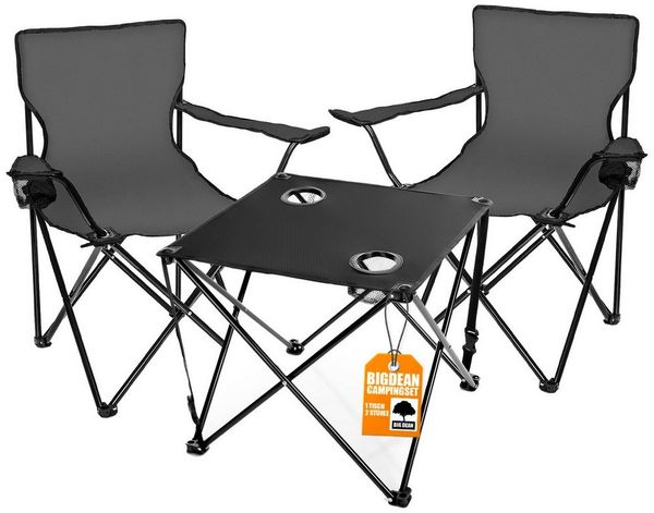 BigDean Campingstuhl mit Stühlen dunkelgrau - Camping Tisch Stuhl Set Camping Stühle (Set, 1 St), Outdoor, Festival, Angeln, Pflegeleicht