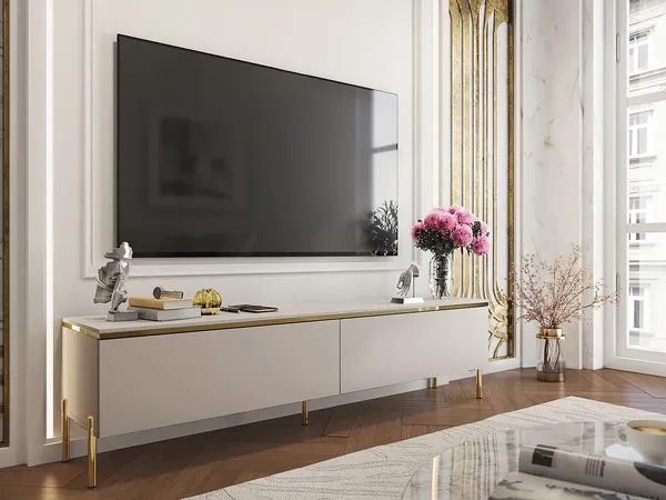 Vente-unique - VUKIA TV unit Holz, Platte Beige - B 39,6 cm x H 46,8 cm x L 180 cm