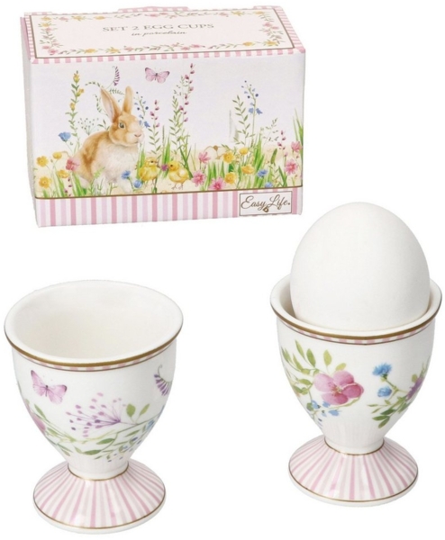 MamboCat Eierbecher 2x Happy Easter Eierbecher Porzellan für 2 Personen Ostern Hase