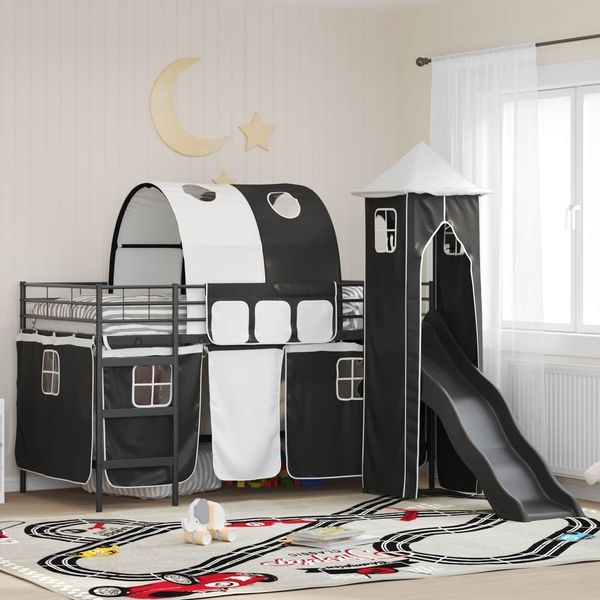vidaXL Kinderloftbett Uni Schwarz 90 x 200 cm Metall 42020874