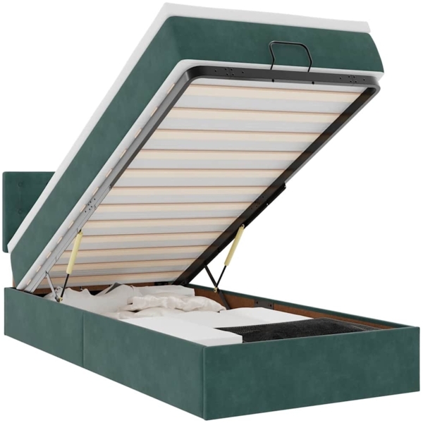 vidaXL Ottomane Bett mit Matratze & LEDs Dunkelgrün 90x200 cm Samt 3312743