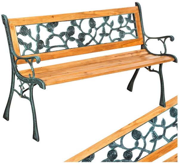 tectake Gartenbank Sitzbank Marina 2-Sitzer aus Holz und Gusseisen 124x52x74cm, 2-Sitzer
