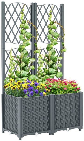 COSTWAY Blumenkasten (2 St), mit Rankgitter, Hochbeet für Kletterpflanzen, 80x40x140cm
