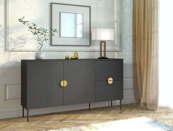 Home affaire Kommode BELLOT Sideboard mit 2 Schubladen und 2 Türen, B/T/H: 213/40/87,6 cm, Schubkastenkommode mit Metallgriffen und viel Stauraum