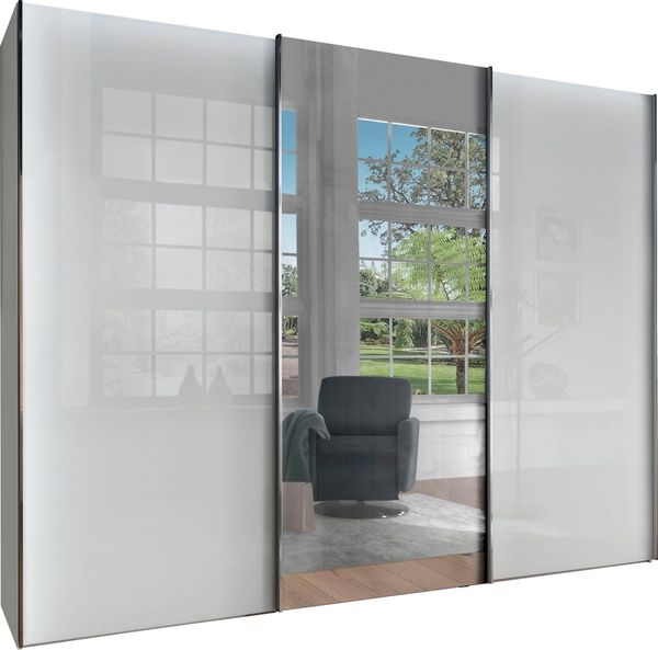 WIEMANN Schwebetürenschrank Monaco, Kleiderschrank, Schrank, Wäscheschrank, mit Schiebetüren (2 Breiten, 2 Höhen 216/236 cm auswählbar, MADE IN GERMANY) hochwertige Glas- und Spiegelfront, variable Inneneinteilung