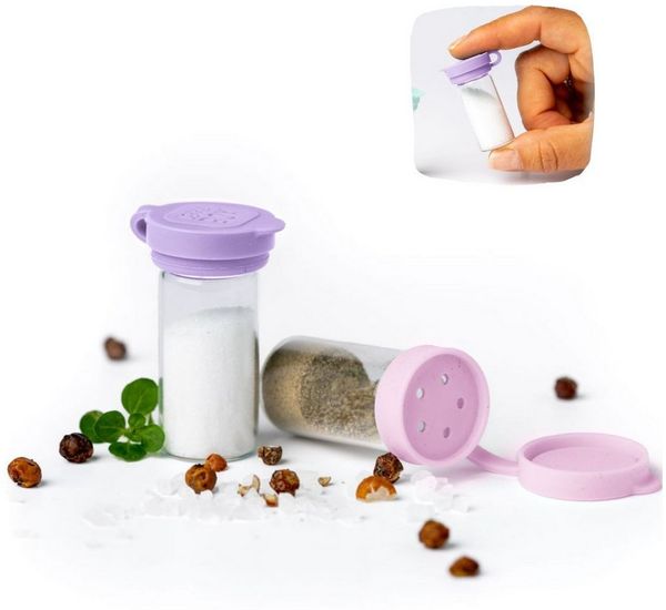 LEKKABOX Salzstreuer Mini 5ml Salzstreuer To Go, 2er Set - Salty kleine aus Glas mit Deckel, Aus Glas und extra klein, nur 4,4 cm – auch ideal für Zucker & Zimt!