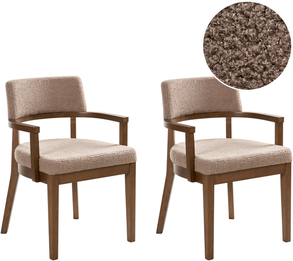 Esszimmerstuhl 2er Set DALBO Bouclé Dunkelbraun Taupe
