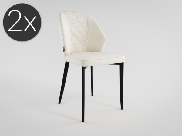 2er Set Esszimmerstuhl Design Küchenstuhl Jona Kunstleder creme Metallbeine : Creme Ivory