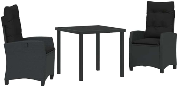 vidaXL Garten Essgruppe mit Kissen 3 pcs Schwarz Poly-Rattan 3380372