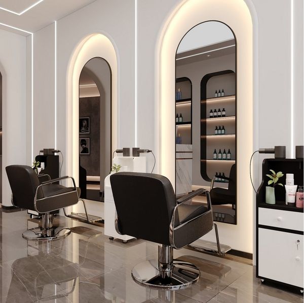 Boromal Spiegel groß 180x80cm Friseurspiegel groß für Friseurladen Friseursalon Hotel (Ganzkörperspiegel Schwarz, 1-St, Rundbogen, Oval), Aluminiumrahmen, 5mm Kupfer- und bleifreier Spiegel