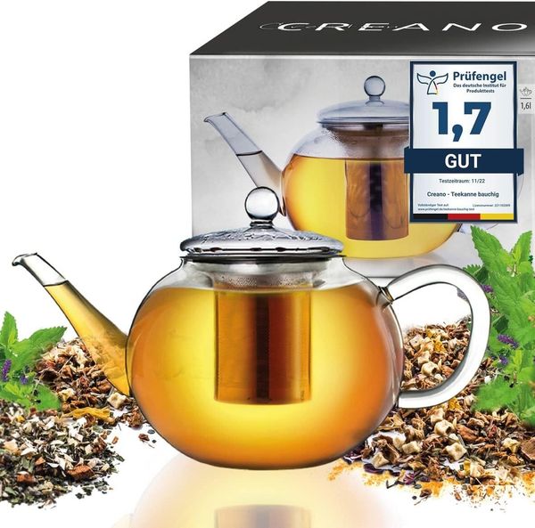 Creano Teekanne Creano Teekanne aus Glas 0,8l, 3-Teilige Glasteekanne mit Integriertem, (1er-Set, 2-St), tropffrei