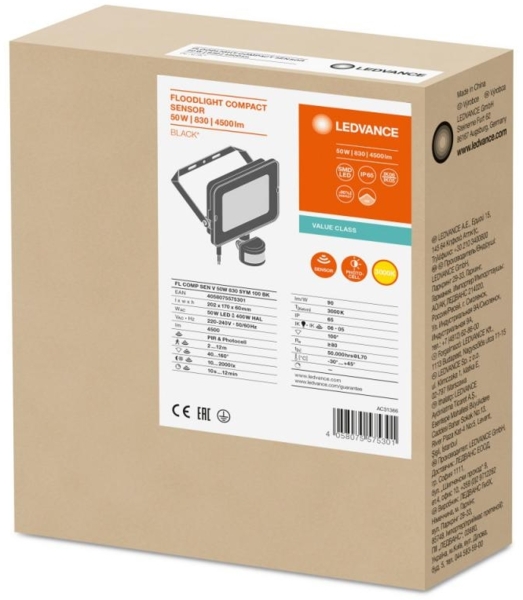 LEDVANCE FLOODLIGHT COMPACT SENSOR 50W 840 SYM 100 BK Bild 5