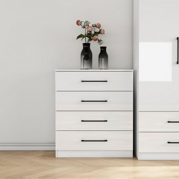 OTTO home Schubkastenkommode Sylt Schlafzimmerschrank Garderobe Schrank hochglanz (1 St, Viel Stauraum im Schlafzimmer mit hochglänzenden Fronten), Beistellschrank mit 4 Schubladen