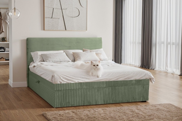Kaiser Möbel Boxspringbett mit bettkasten und topper TRENTO, ohne Bein stoff Plüsch Cord, Matratze und Topper, Mehrere Größen, Viele Farben, Bettkasten