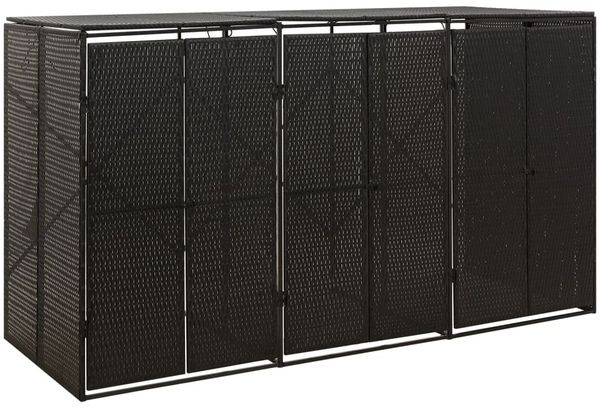DESIGN IN Mülltonnenbox für 3 Tonnen Schwarz 207x80x117 cm Poly Rattan