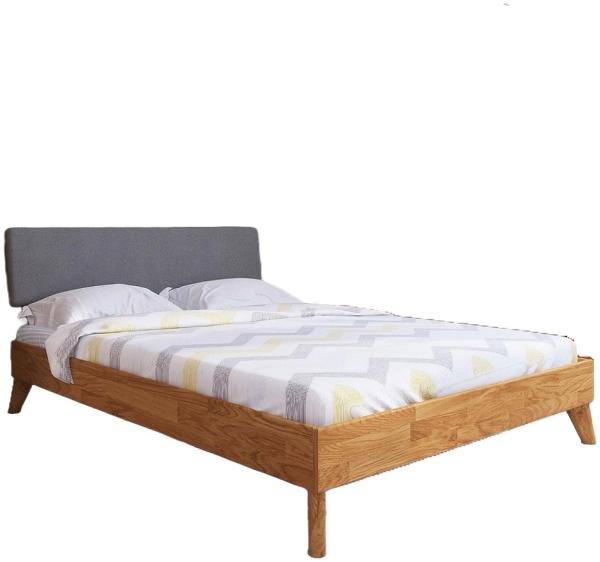 Bett Gerg 4 aus Wildeiche massiv 160x200 cm mit Polsterkopfteil und Holzbeinen