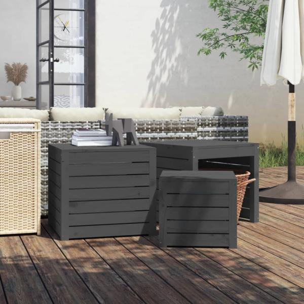 vidaXL 3-tlg. Gartenbox-Set Grau Massivholz Kiefer 823957