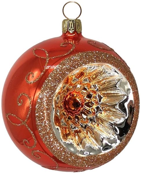 Reflexkugel Ø 6cm, Orange opal, Spitzenbordüre - Schatzhauser Weihnachtsschmuck